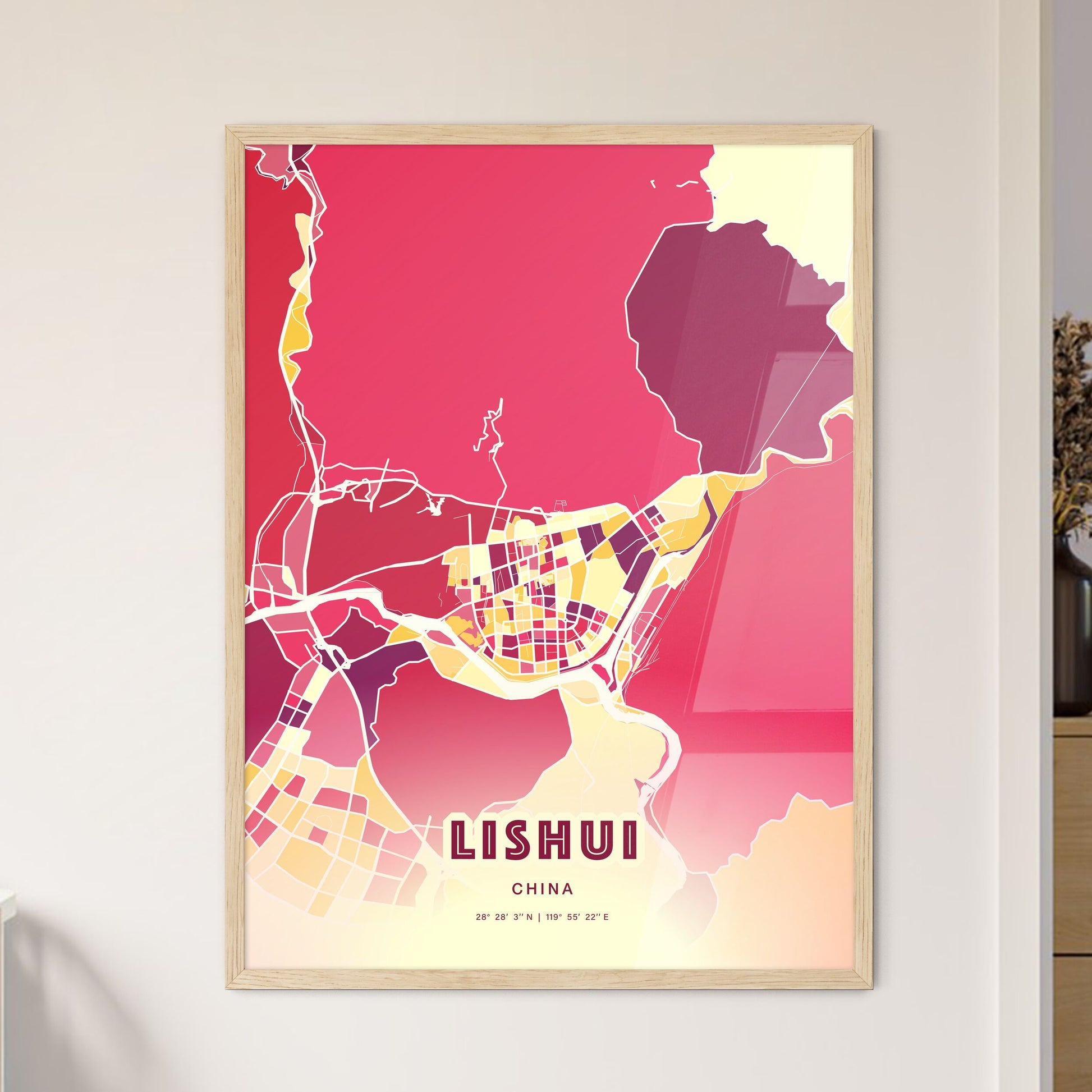 Colorful LISHUI CHINA Fine Art Map Hot Red