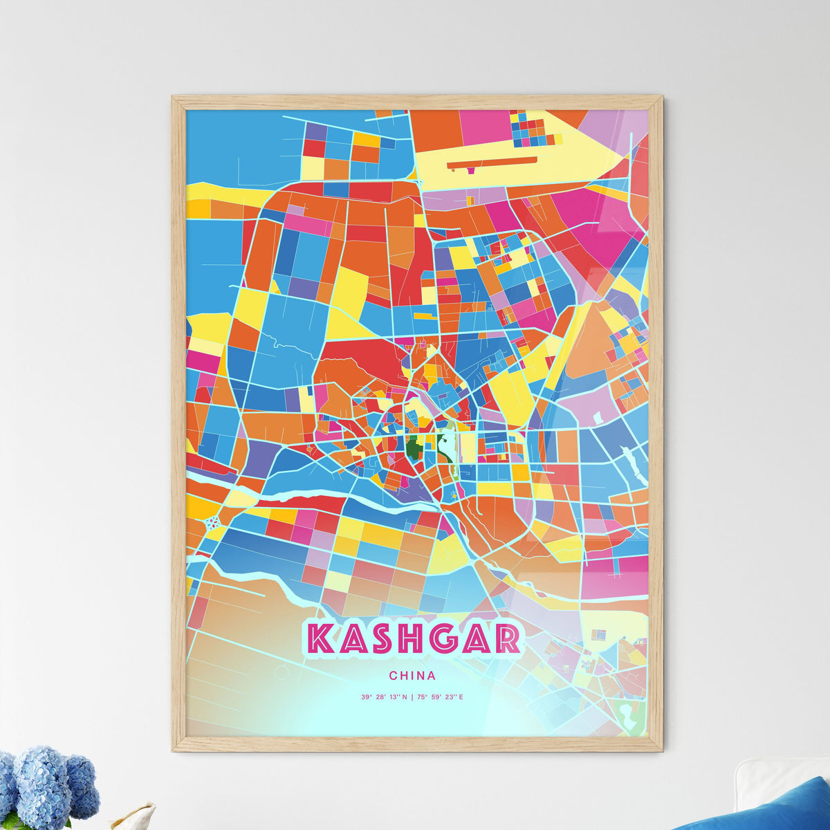 Colorful KASHGAR CHINA Fine Art Map Crazy Colors