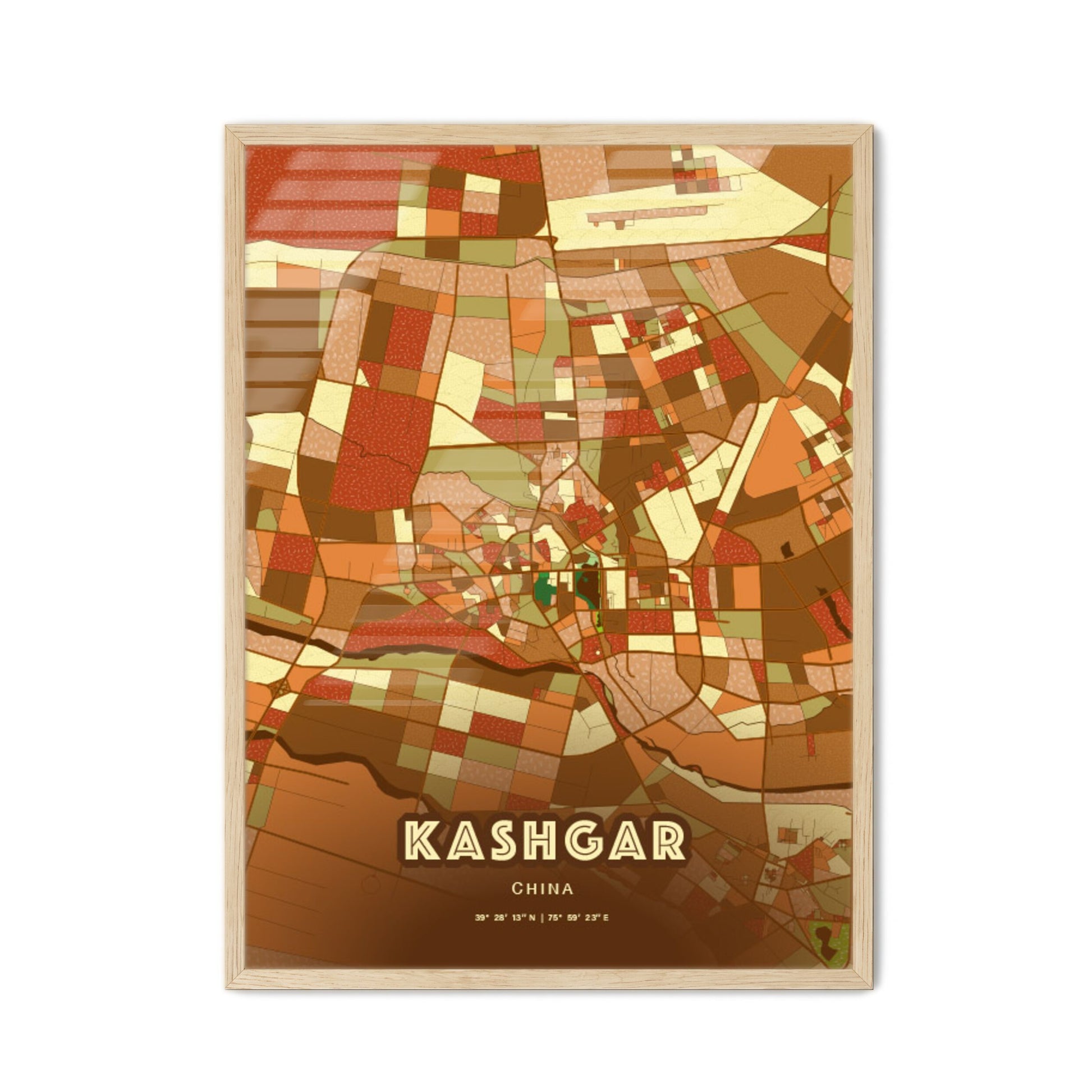 Colorful KASHGAR CHINA Fine Art Map Farmhouse