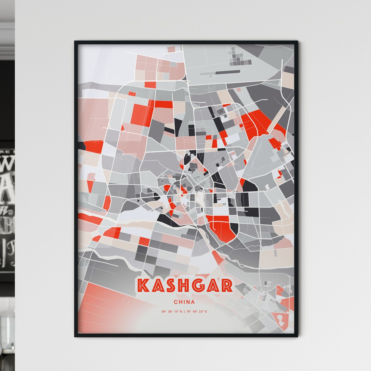 Colorful KASHGAR CHINA Fine Art Map Modern