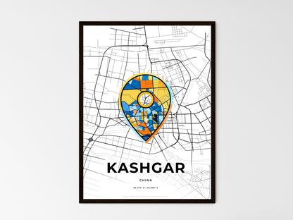 KASHGAR CHINA minimal art map with a colorful icon. Where it all began, Couple map gift. Style 1