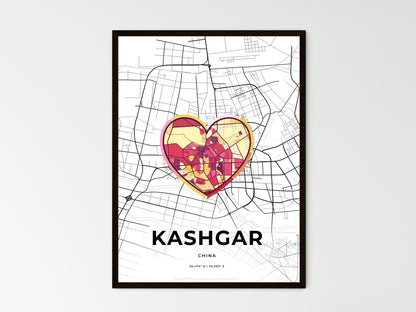 KASHGAR CHINA minimal art map with a colorful icon. Where it all began, Couple map gift. Style 2