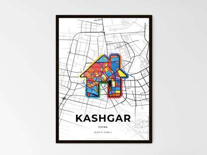 KASHGAR CHINA minimal art map with a colorful icon. Where it all began, Couple map gift. Style 3