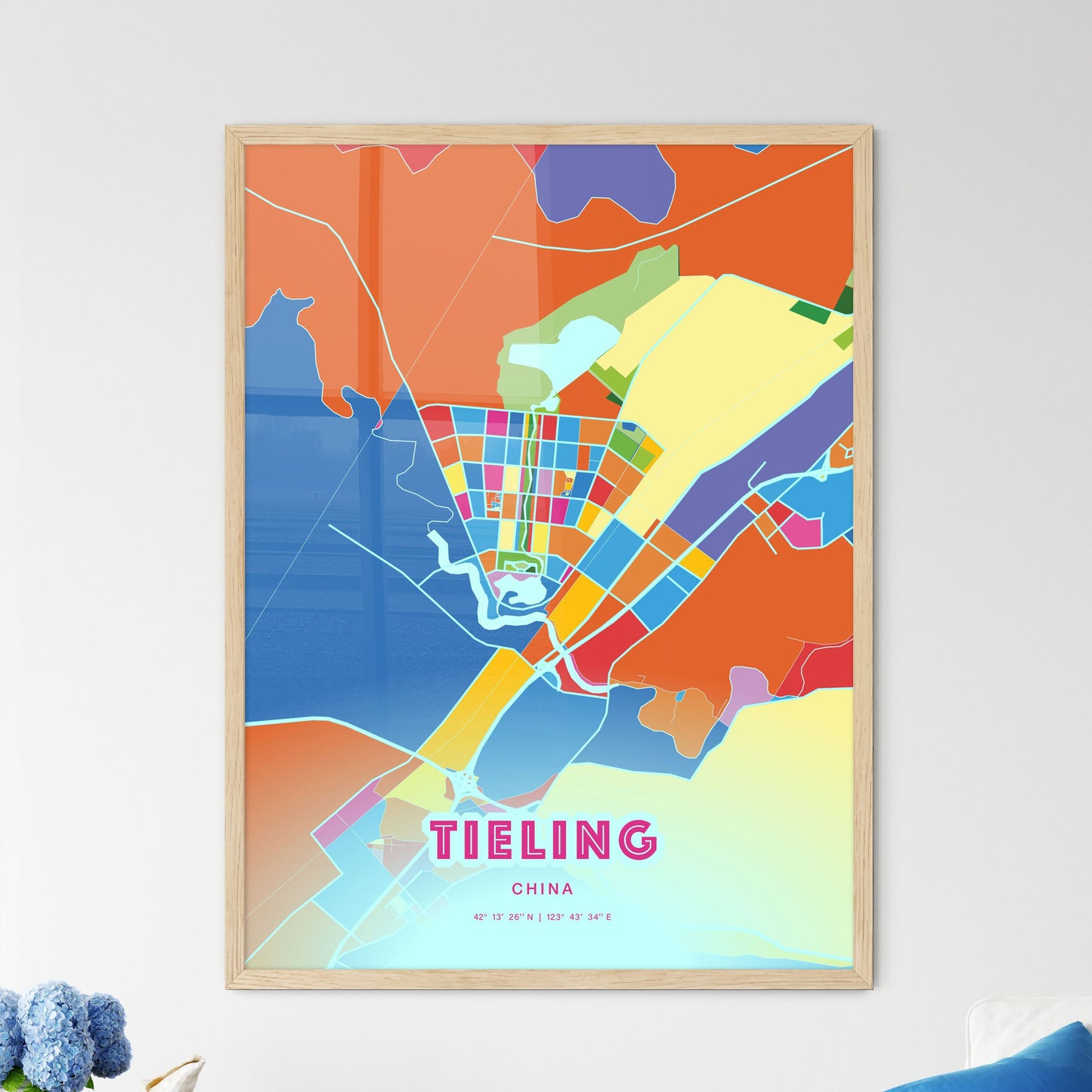 Colorful TIELING CHINA Fine Art Map Crazy Colors