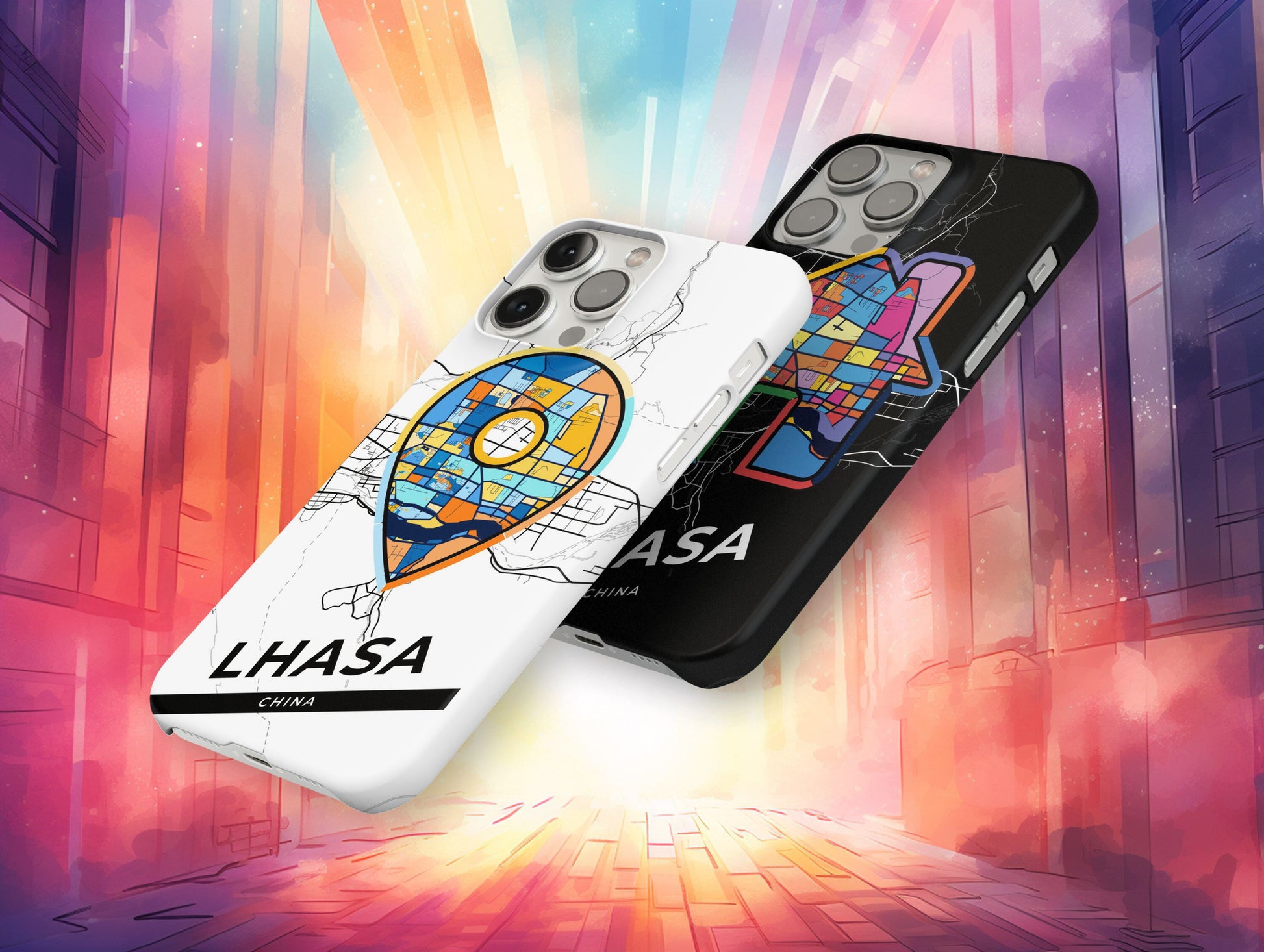 Lhasa China slim phone case with colorful icon. Birthday, wedding or housewarming gift. Couple match cases.