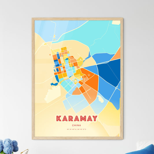 Colorful KARAMAY CHINA Fine Art Map Blue Orange