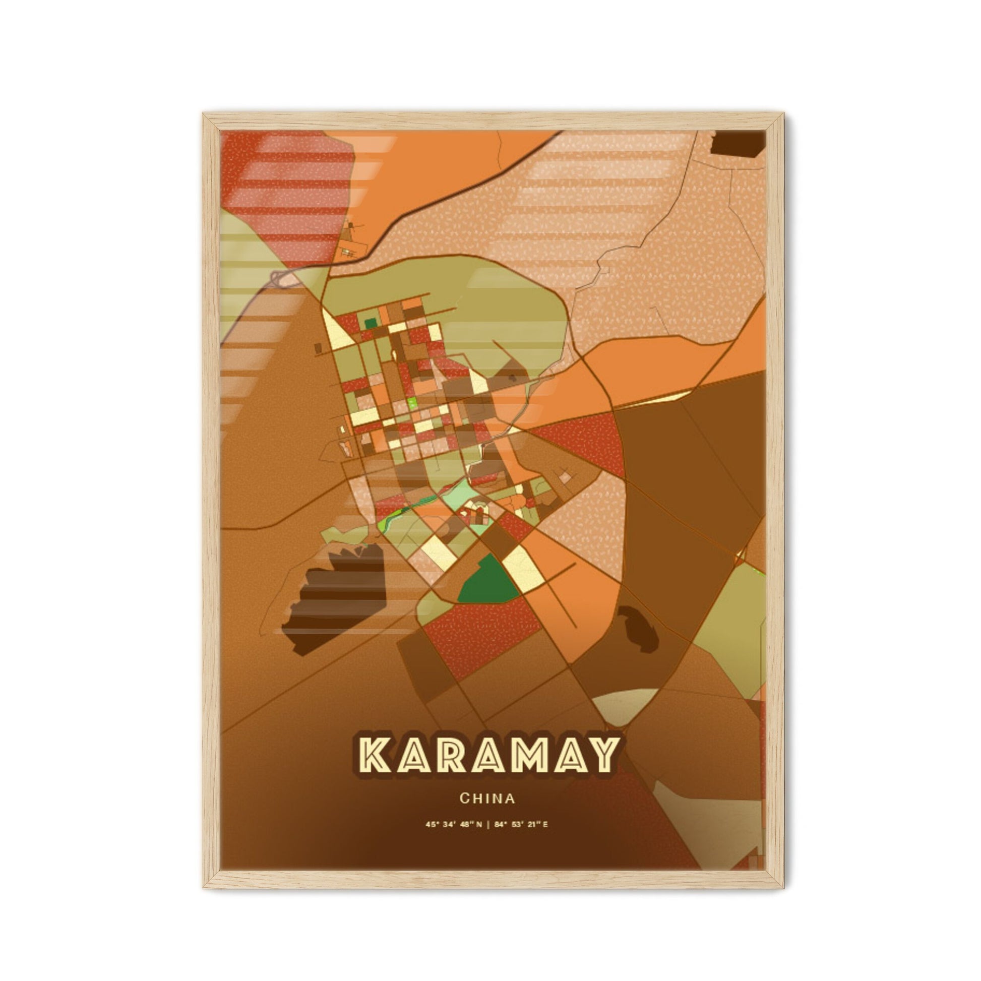 Colorful KARAMAY CHINA Fine Art Map Farmhouse