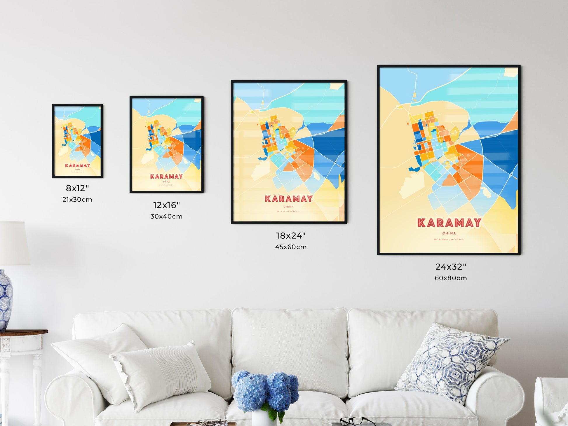 Colorful KARAMAY CHINA Fine Art Map Blue Orange