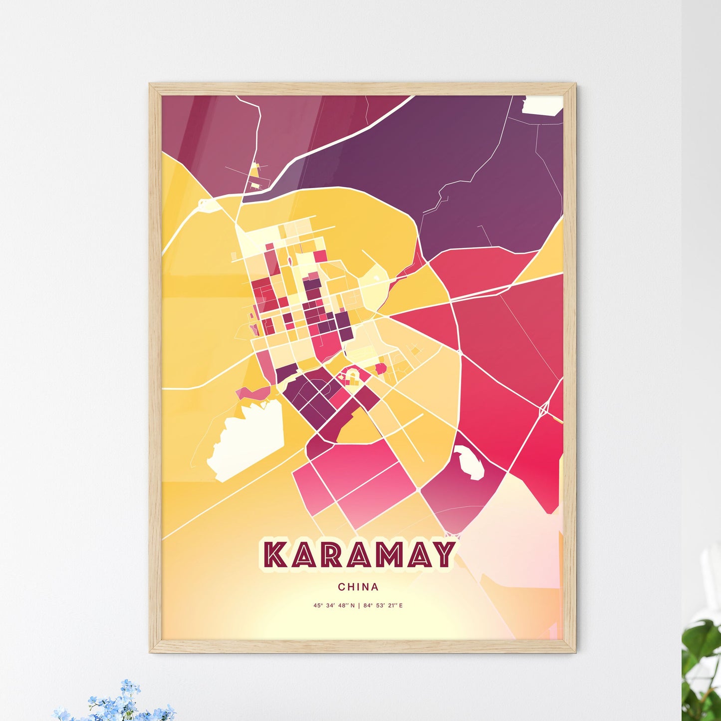 Colorful KARAMAY CHINA Fine Art Map Hot Red