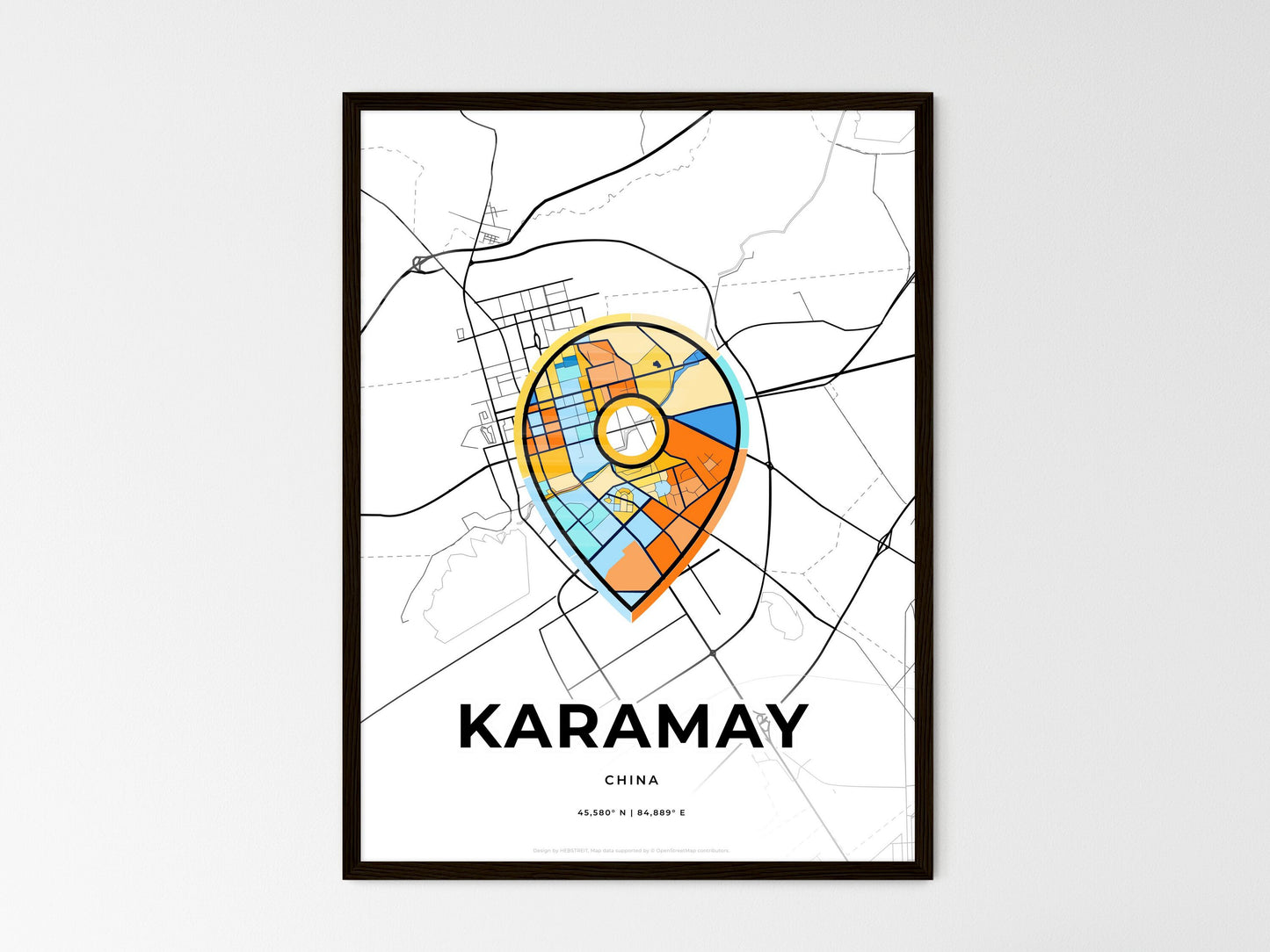 Karamay China wedding art map with pointer icon
