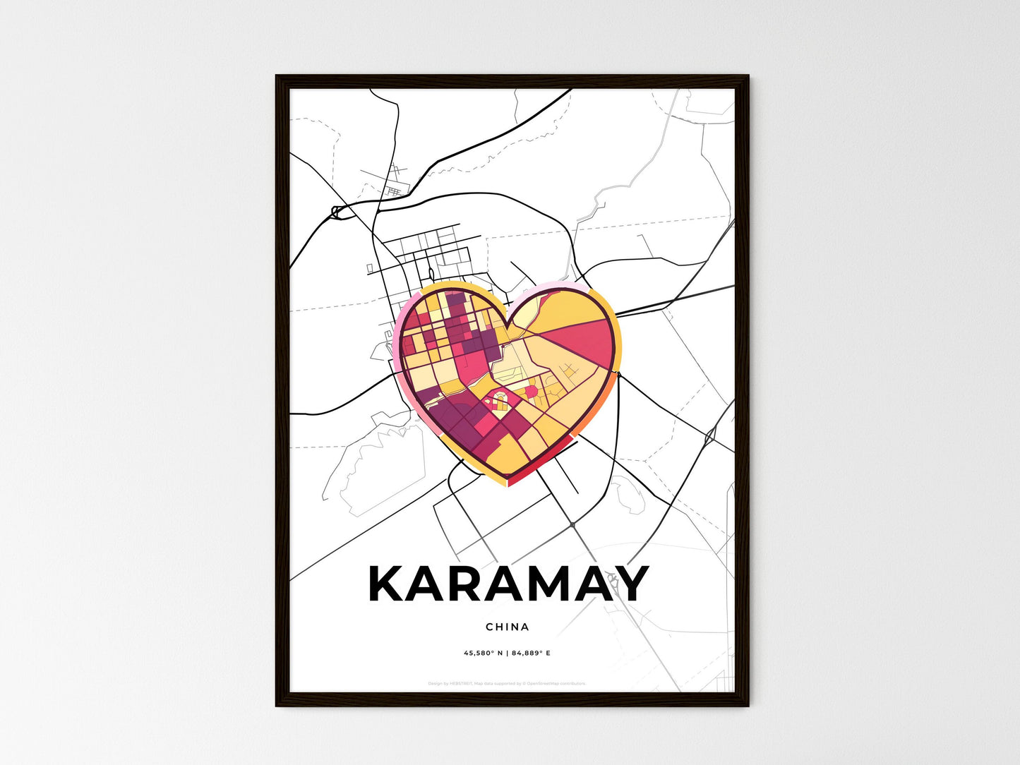 Karamay China wedding art map with heart icon