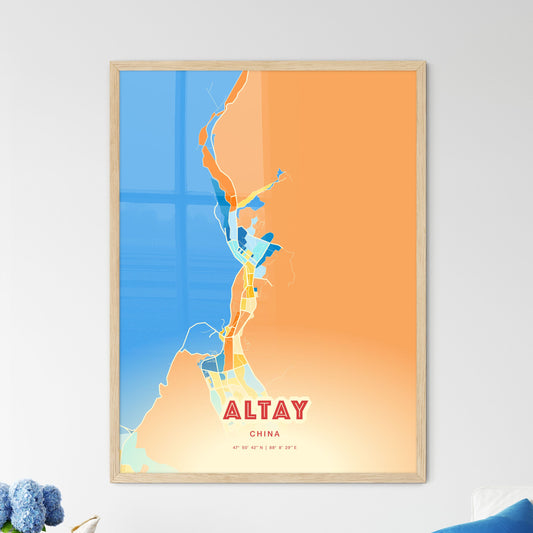 Colorful ALTAY CHINA Fine Art Map Blue Orange