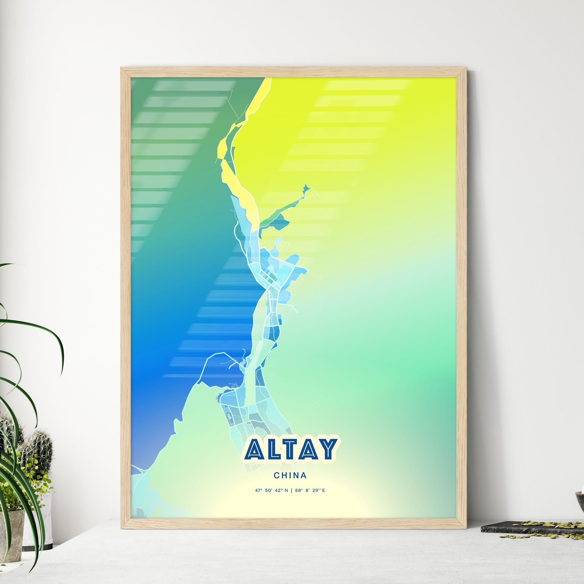 Colorful ALTAY CHINA Fine Art Map Cool Blue