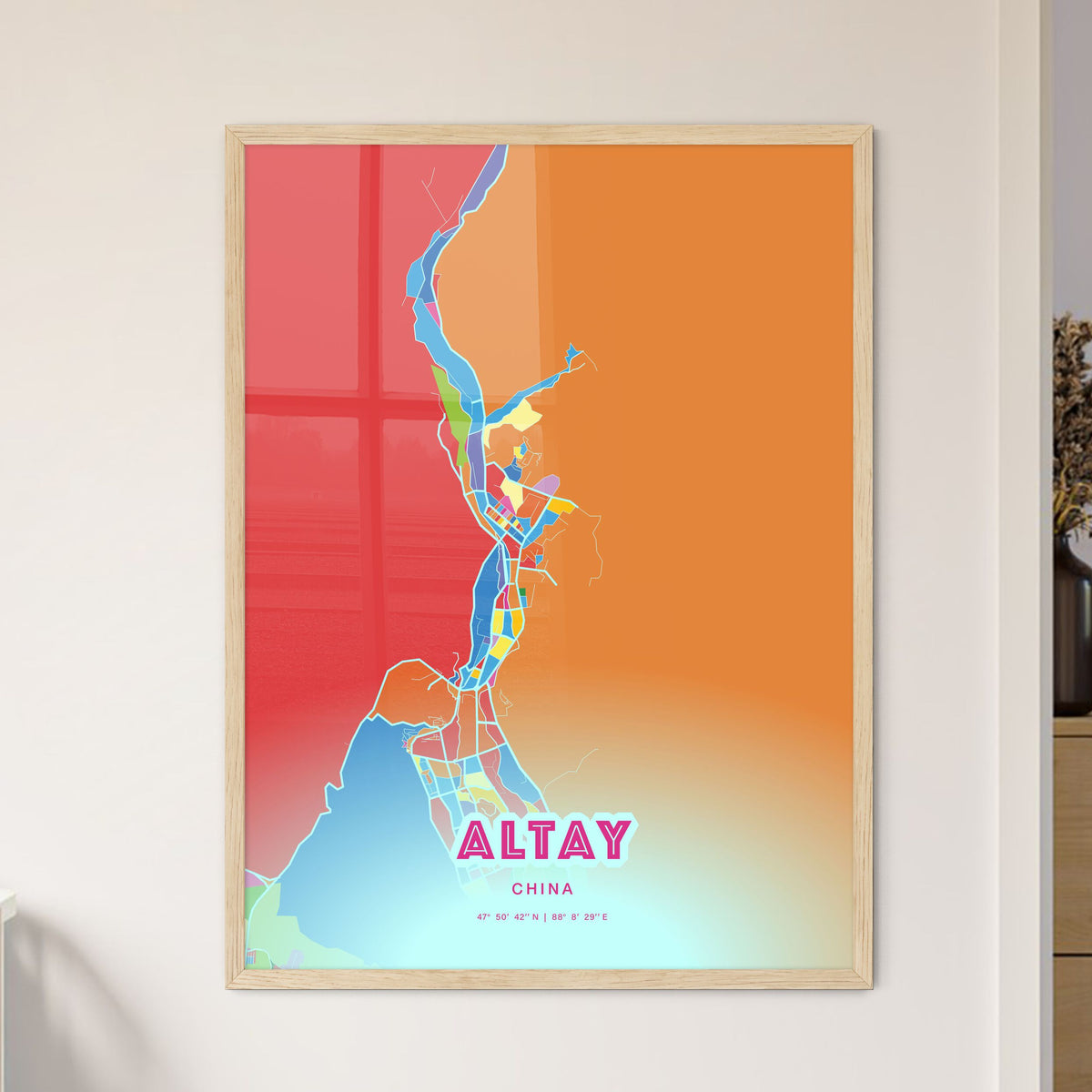 Colorful ALTAY CHINA Fine Art Map Crazy Colors