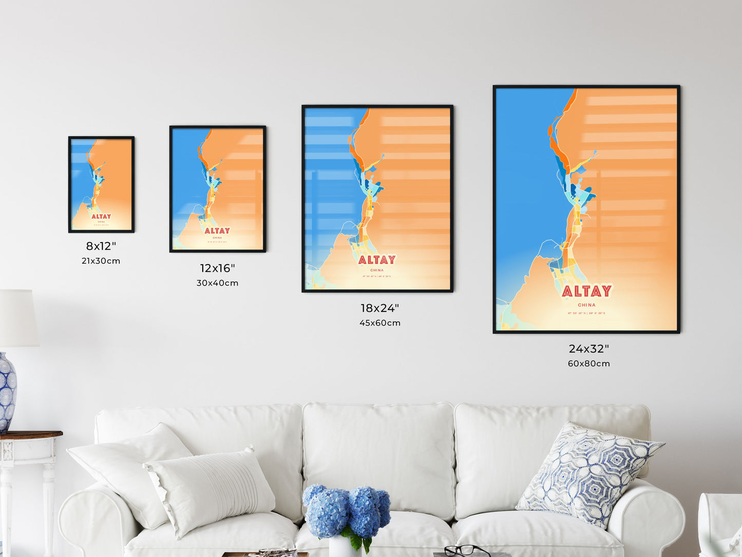 Colorful ALTAY CHINA Fine Art Map Blue Orange