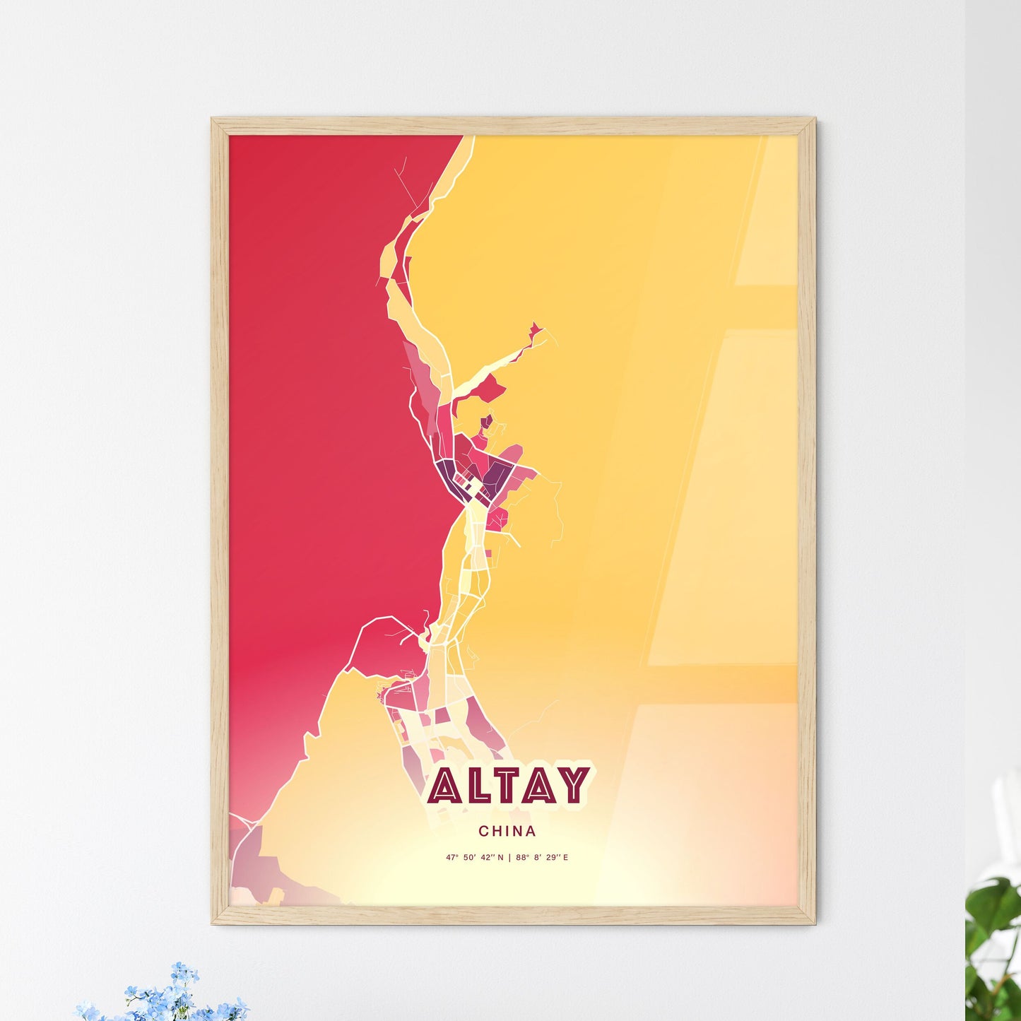 Colorful ALTAY CHINA Fine Art Map Hot Red