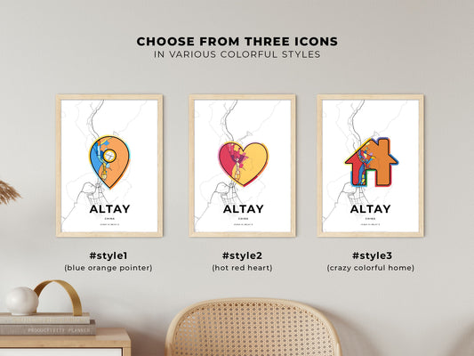 Altay China maps with colorful icons