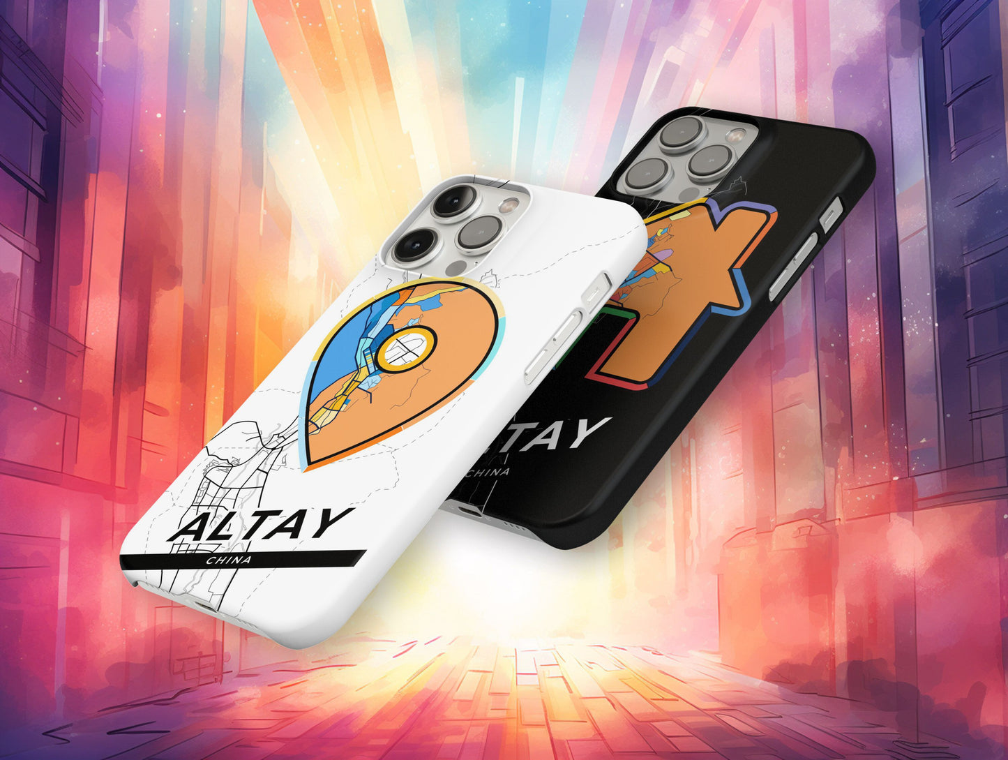 Altay China slim phone case with colorful icon. Birthday, wedding or housewarming gift. Couple match cases.
