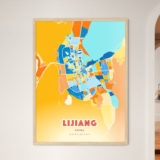 Colorful LIJIANG CHINA Fine Art Map Blue Orange