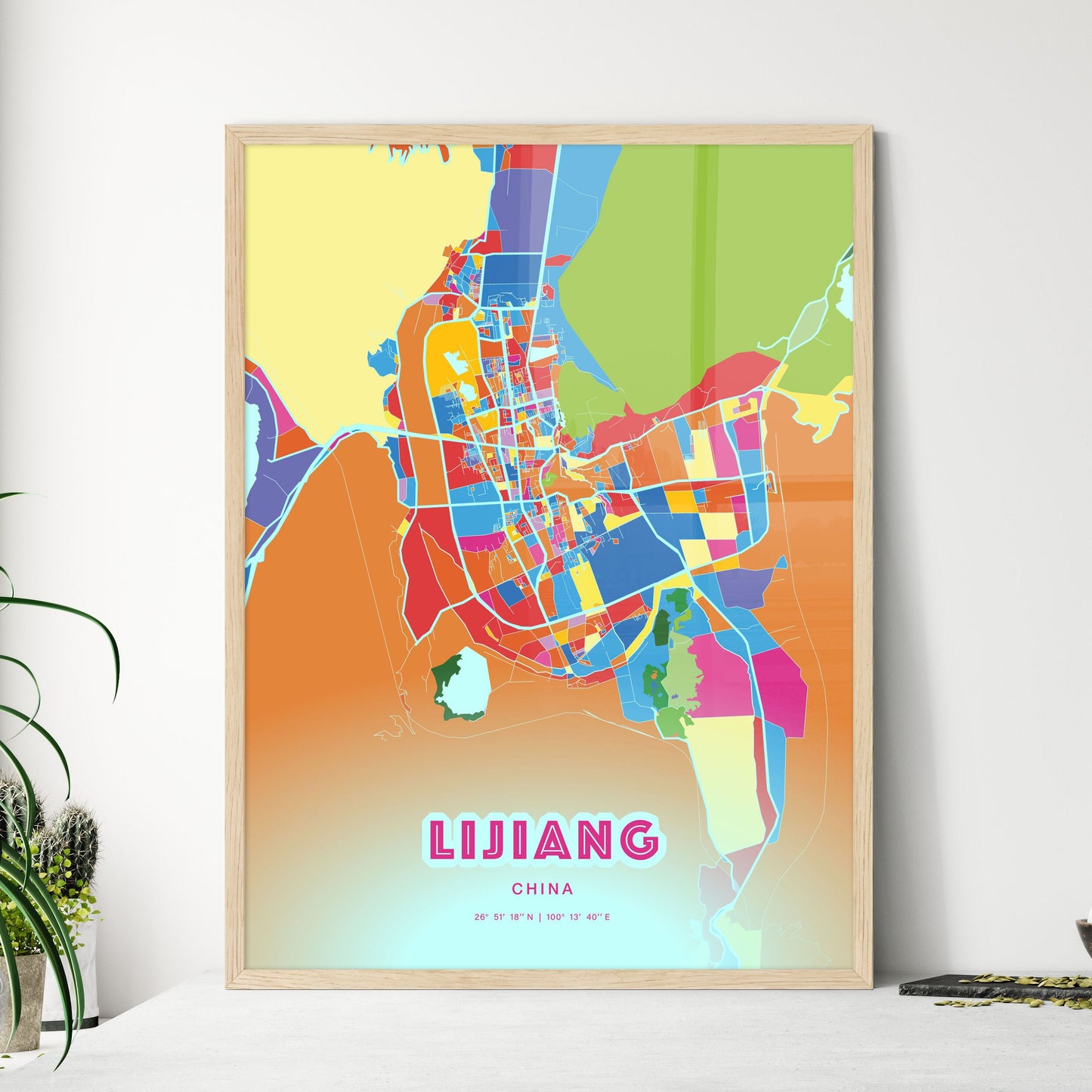 Colorful LIJIANG CHINA Fine Art Map Crazy Colors