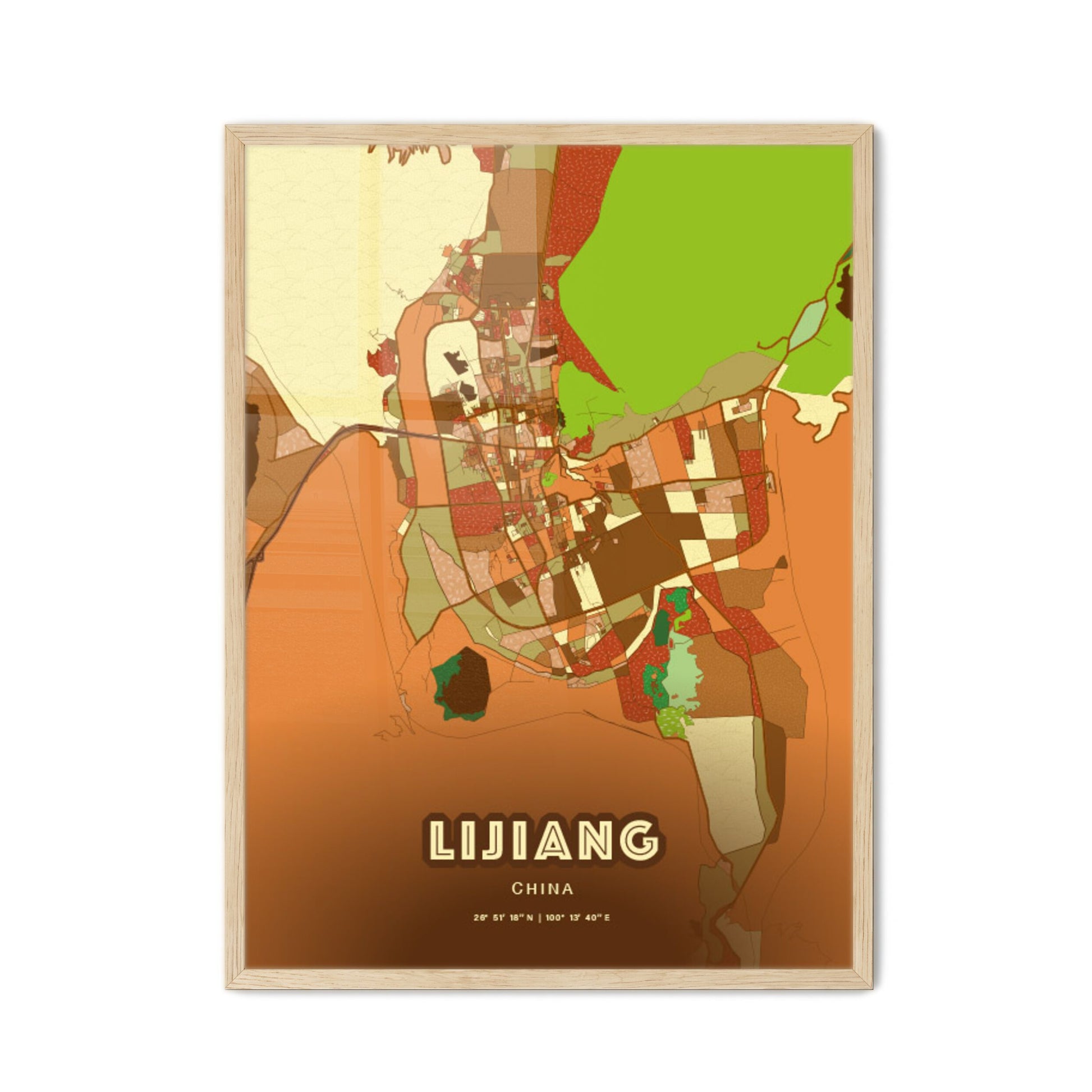 Colorful LIJIANG CHINA Fine Art Map Farmhouse