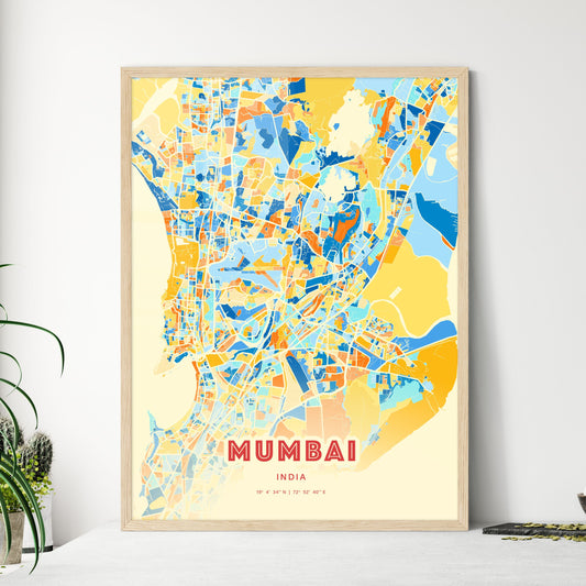 Colorful Mumbai India Fine Art Map Blue Orange