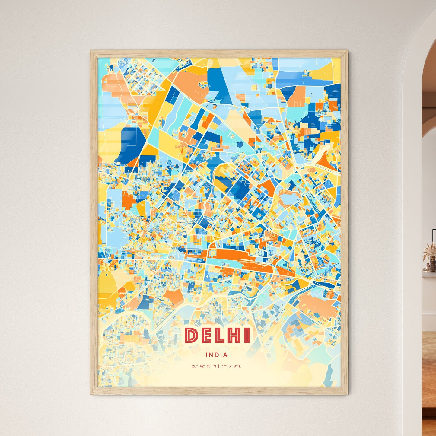 Colorful Delhi India Fine Art Map Blue Orange