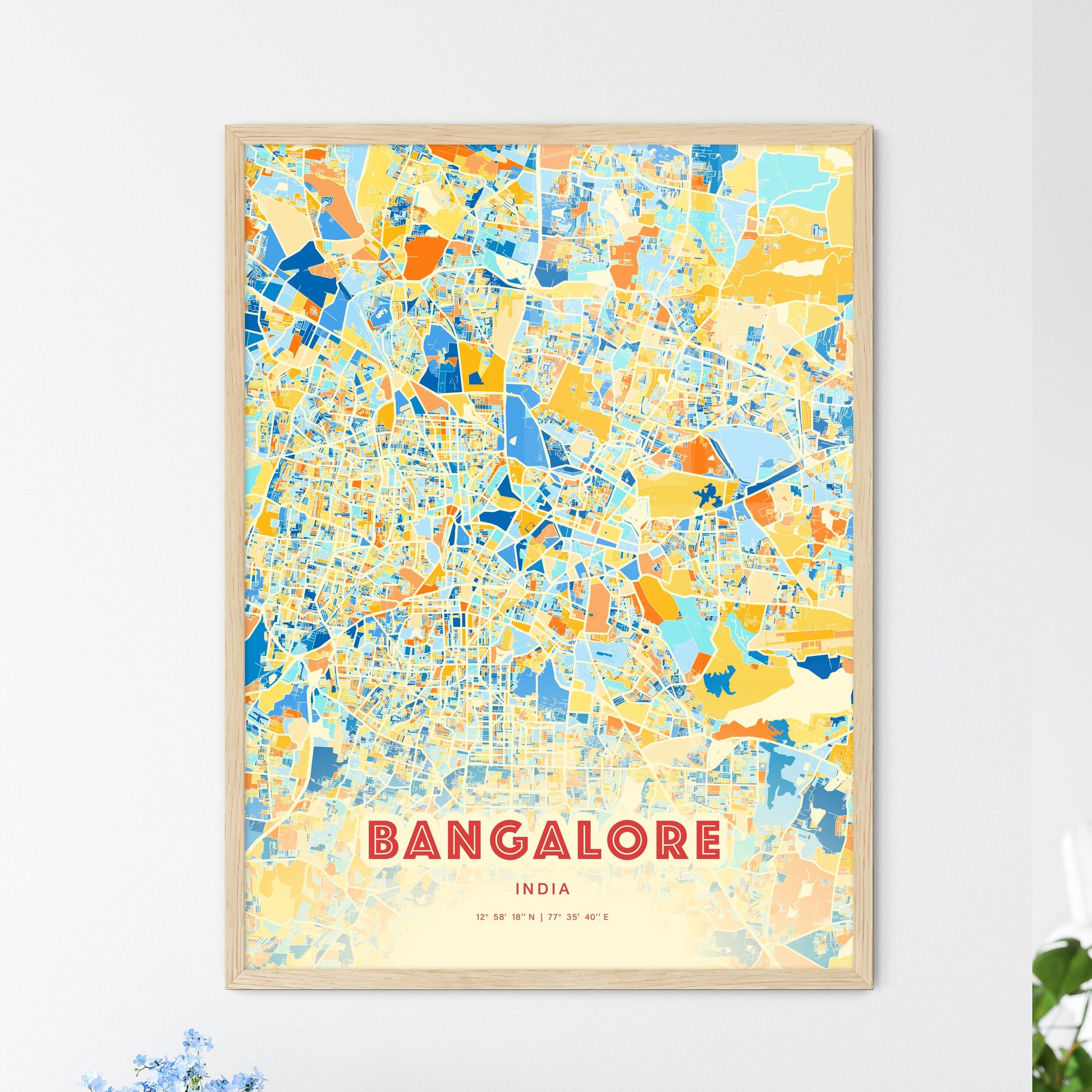 Colorful Bangalore India Fine Art Map Blue Orange