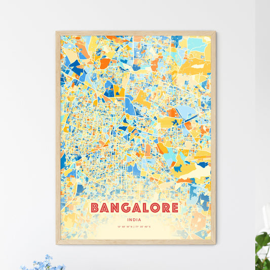 Colorful Bangalore India Fine Art Map Blue Orange