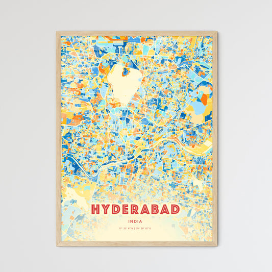 Colorful Hyderabad India Fine Art Map Blue Orange