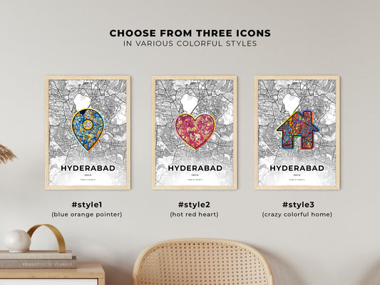 Hyderabad India maps with colorful icons