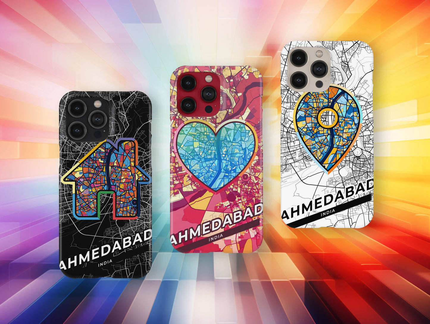 Ahmedabad India slim phone case with colorful icon. Birthday, wedding or housewarming gift. Couple match cases.