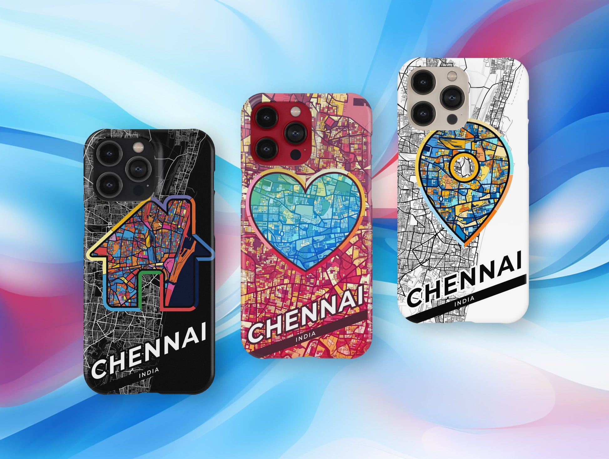 Chennai India slim phone case with colorful icon. Birthday, wedding or housewarming gift. Couple match cases.