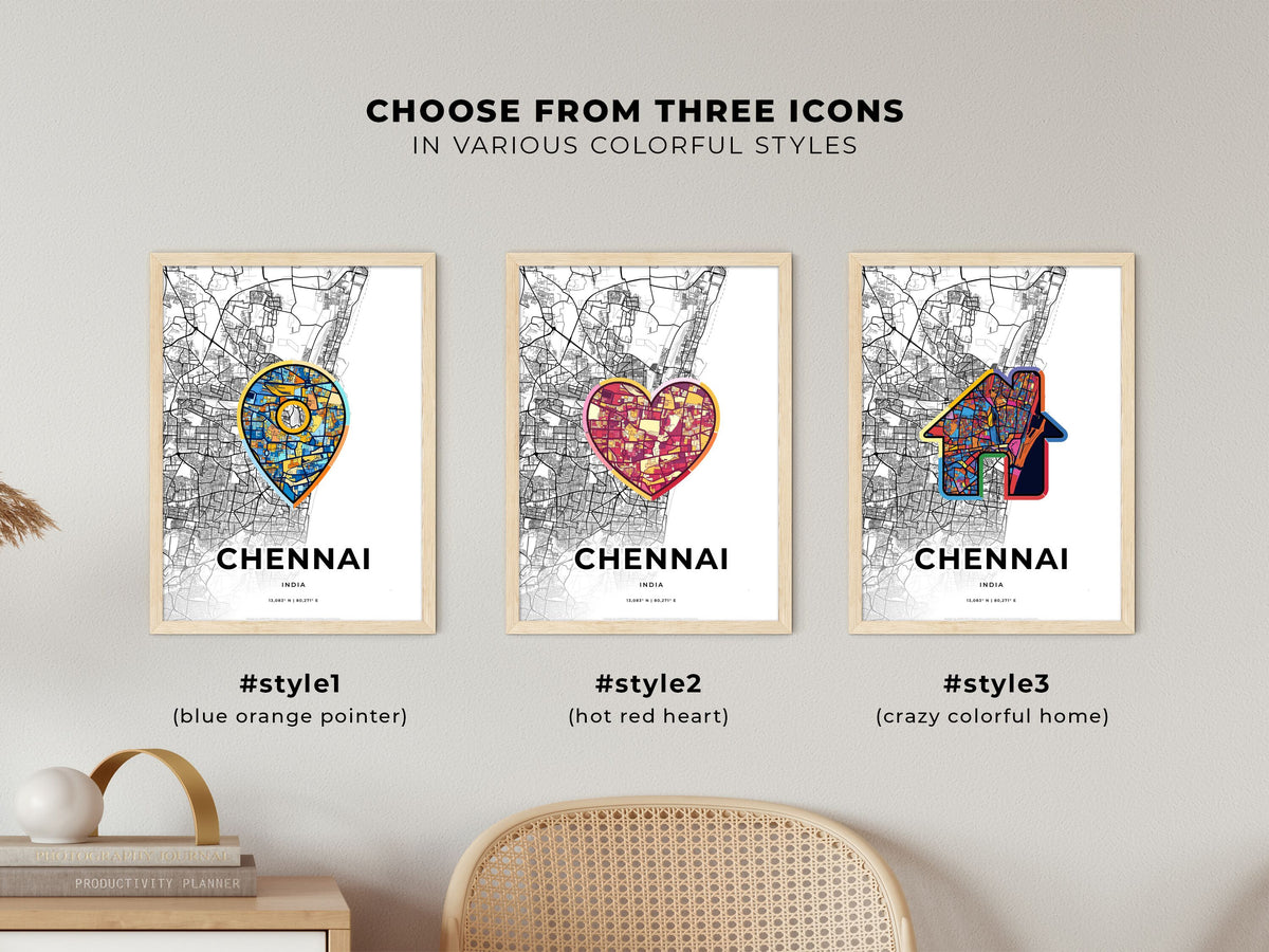 Chennai India maps with colorful icons