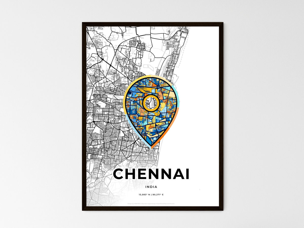 Chennai India wedding art map with pointer icon