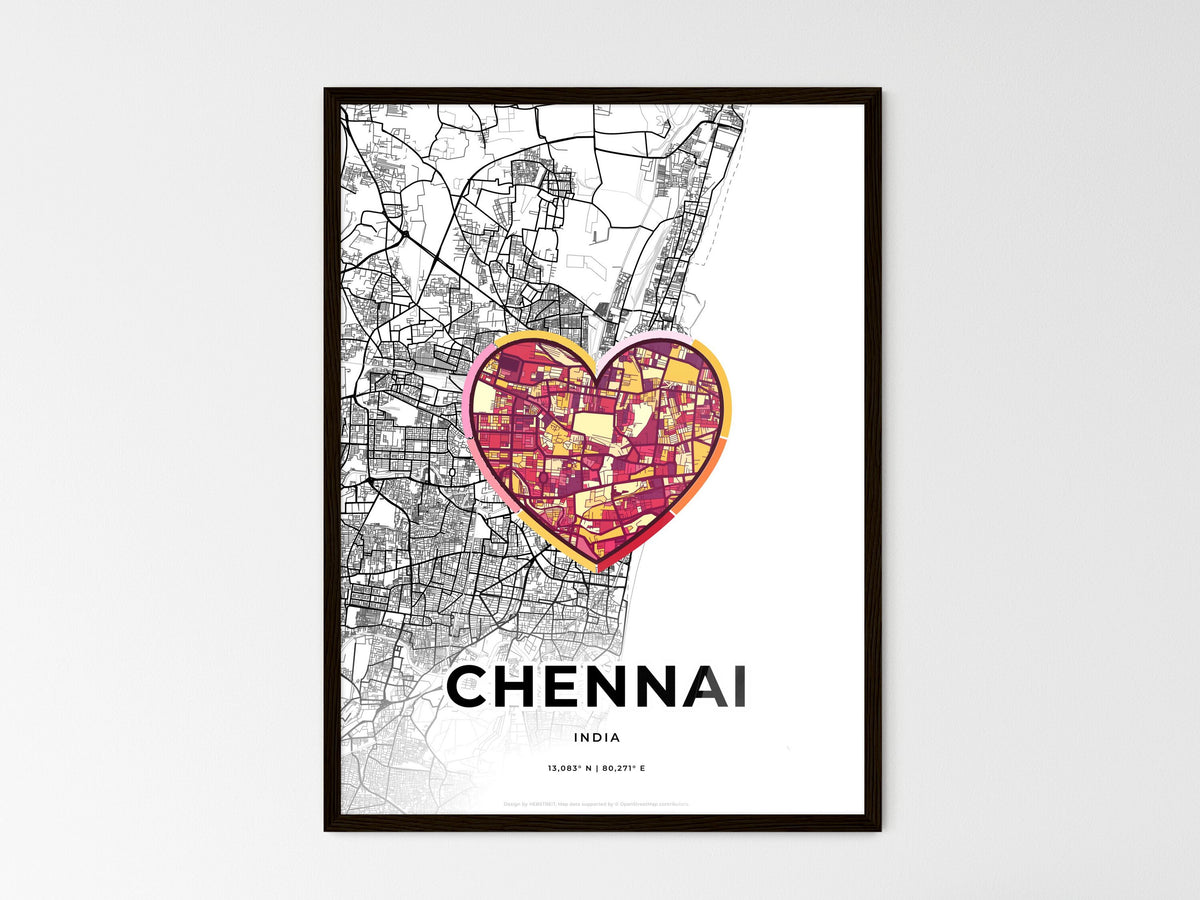 Chennai India wedding art map with heart icon