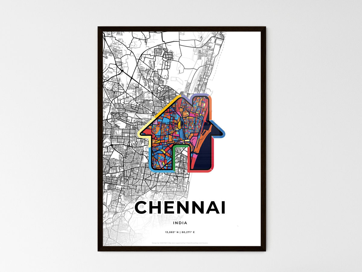 Chennai India wedding art map with home icon