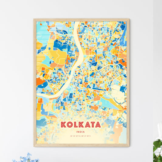 Colorful Kolkata India Fine Art Map Blue Orange