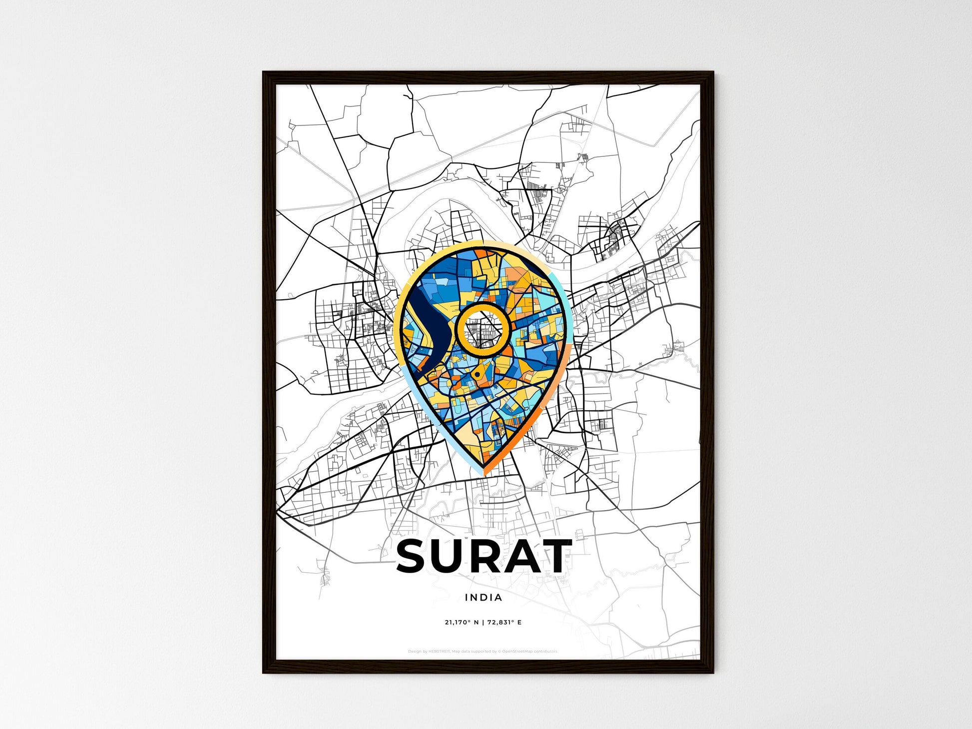 Surat India wedding art map with pointer icon