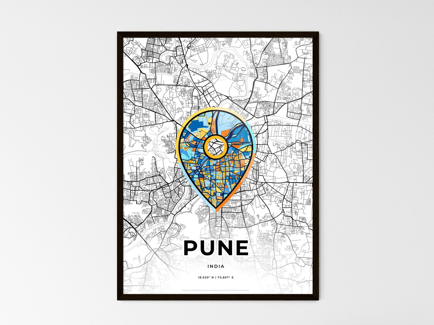 Pune India wedding art map with pointer icon
