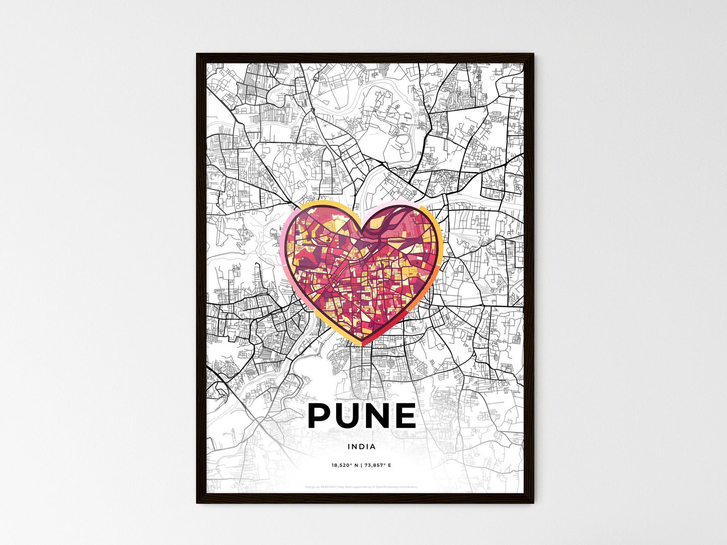 Pune India wedding art map with heart icon
