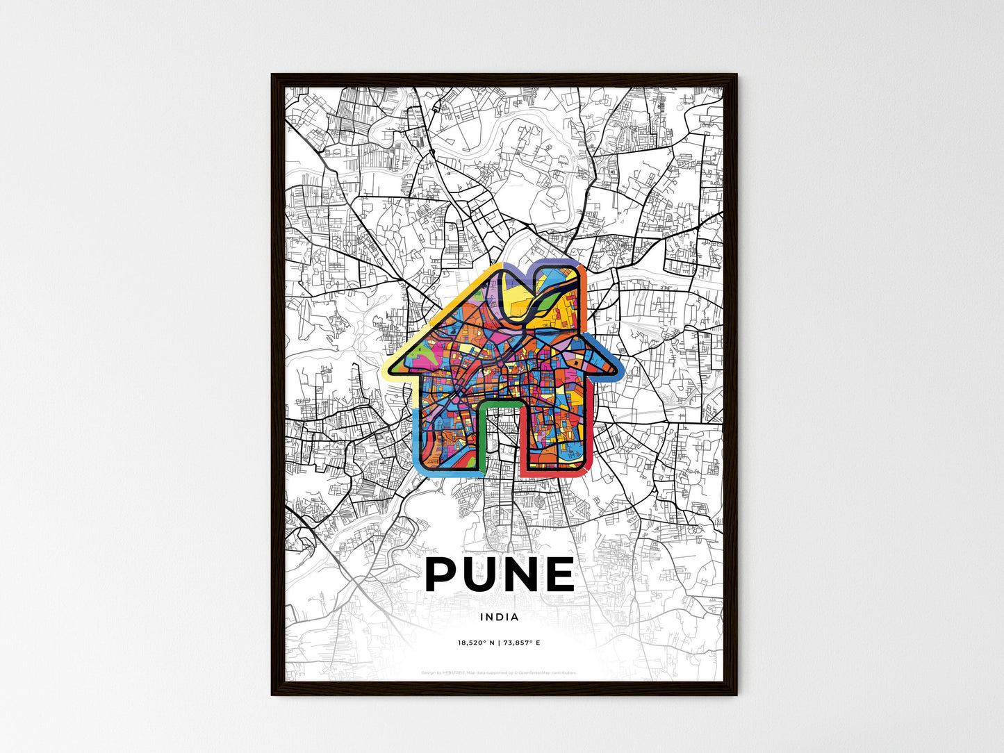 Pune India wedding art map with home icon