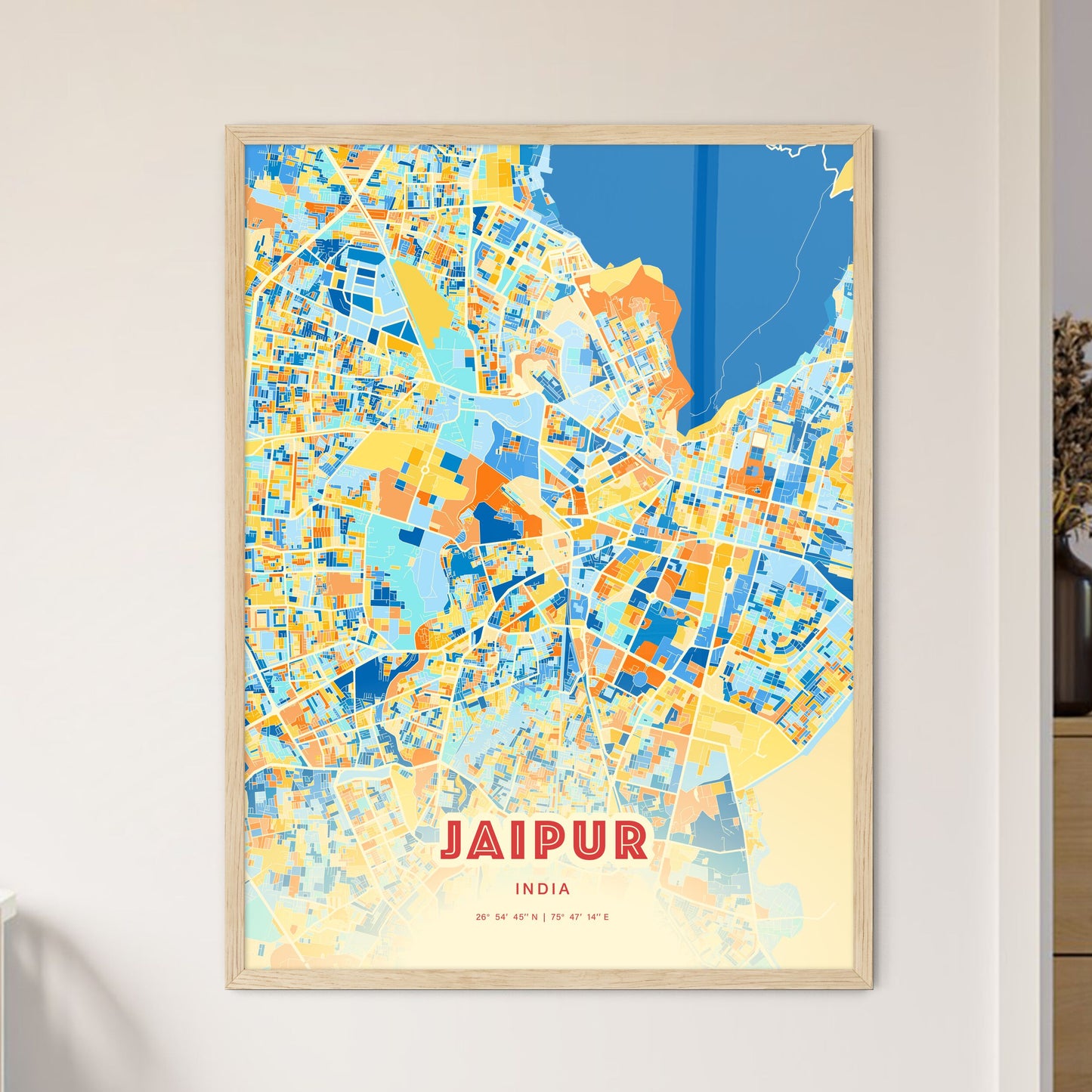 Colorful JAIPUR INDIA Fine Art Map Blue Orange