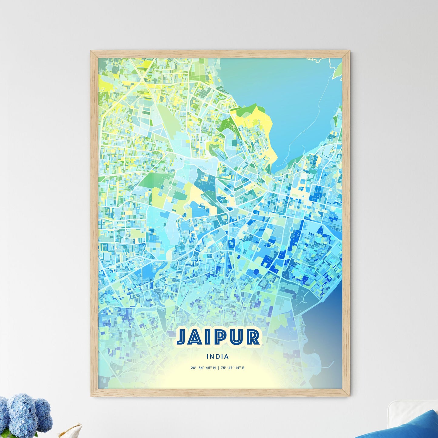 Colorful JAIPUR INDIA Fine Art Map Cool Blue