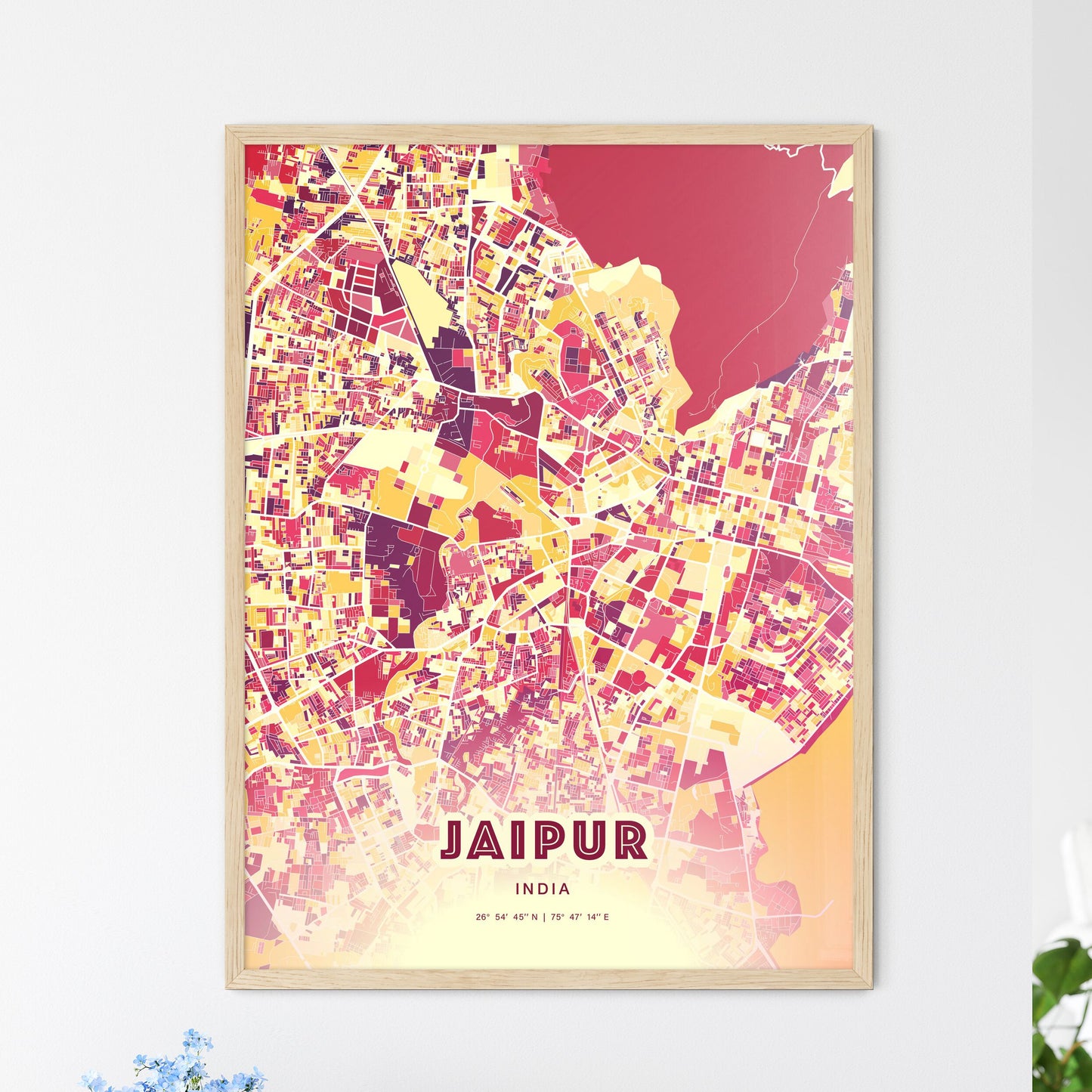 Colorful JAIPUR INDIA Fine Art Map Hot Red