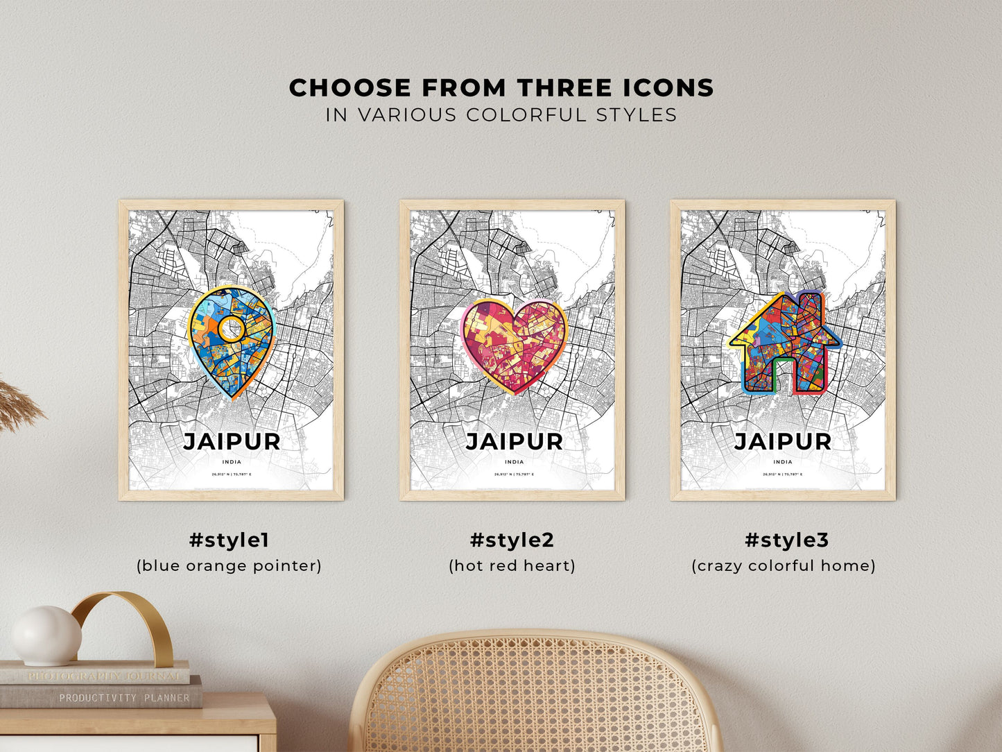 Jaipur India maps with colorful icons