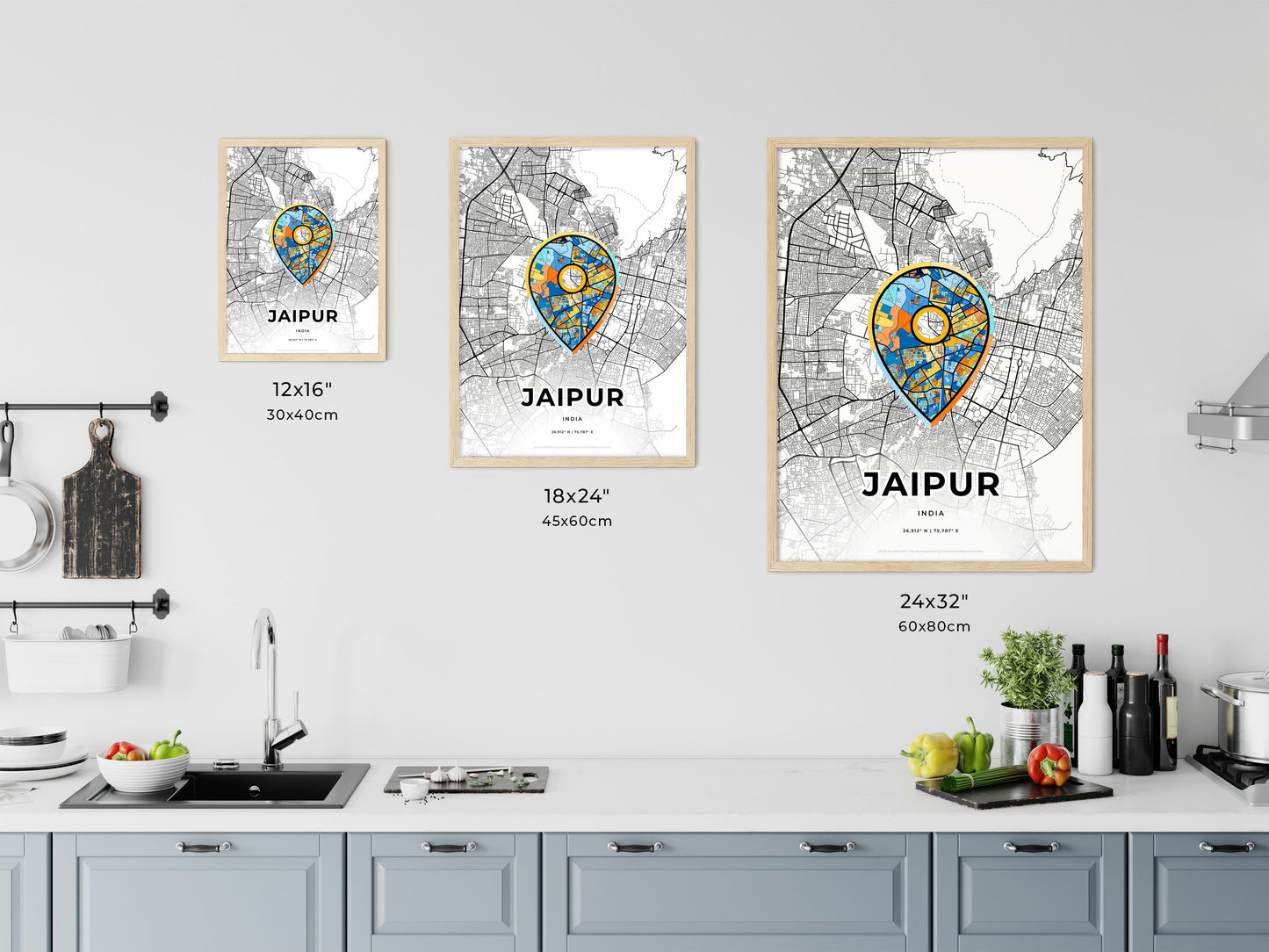 Jaipur India art map size chart