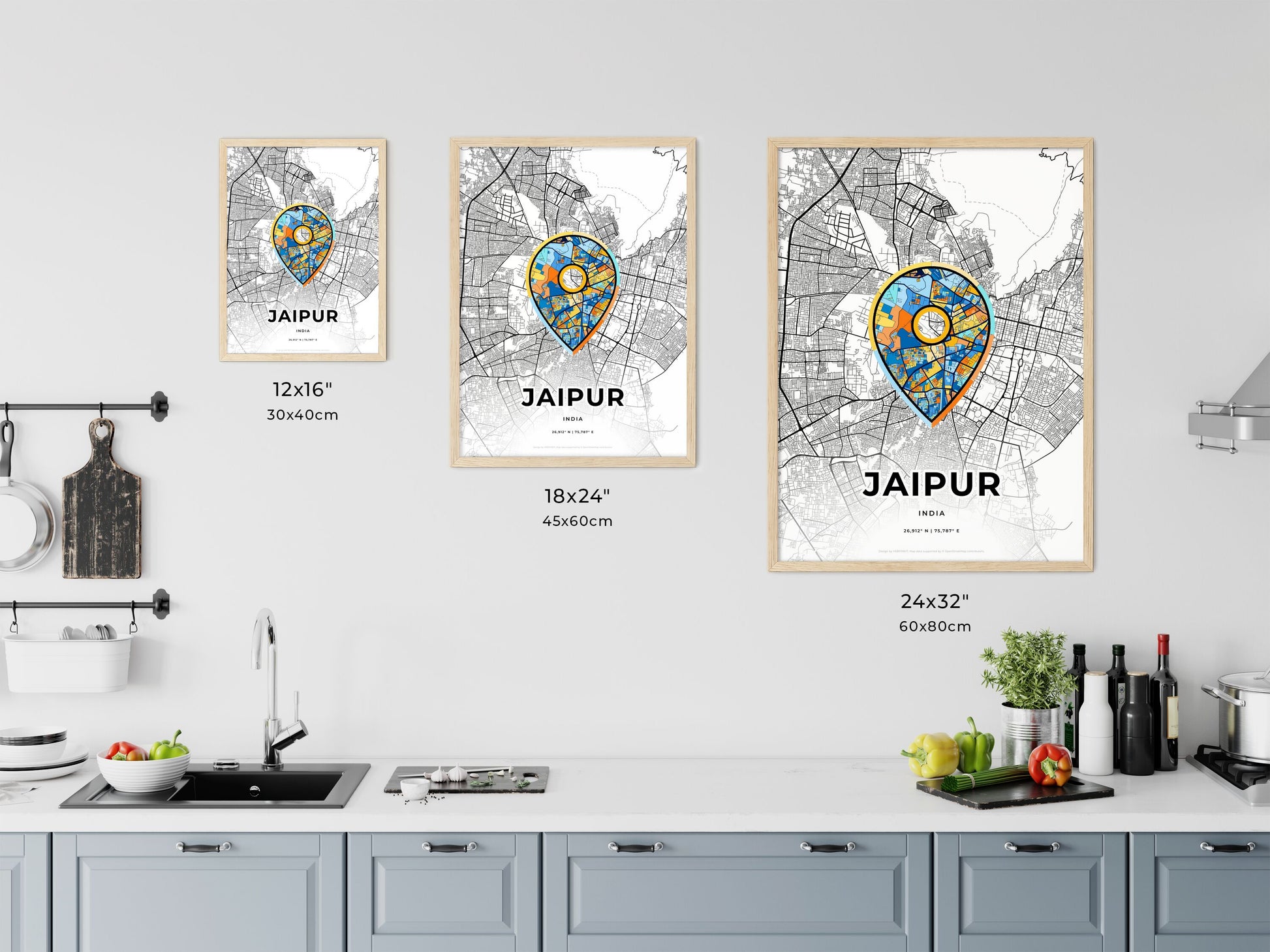 Jaipur India art map size chart