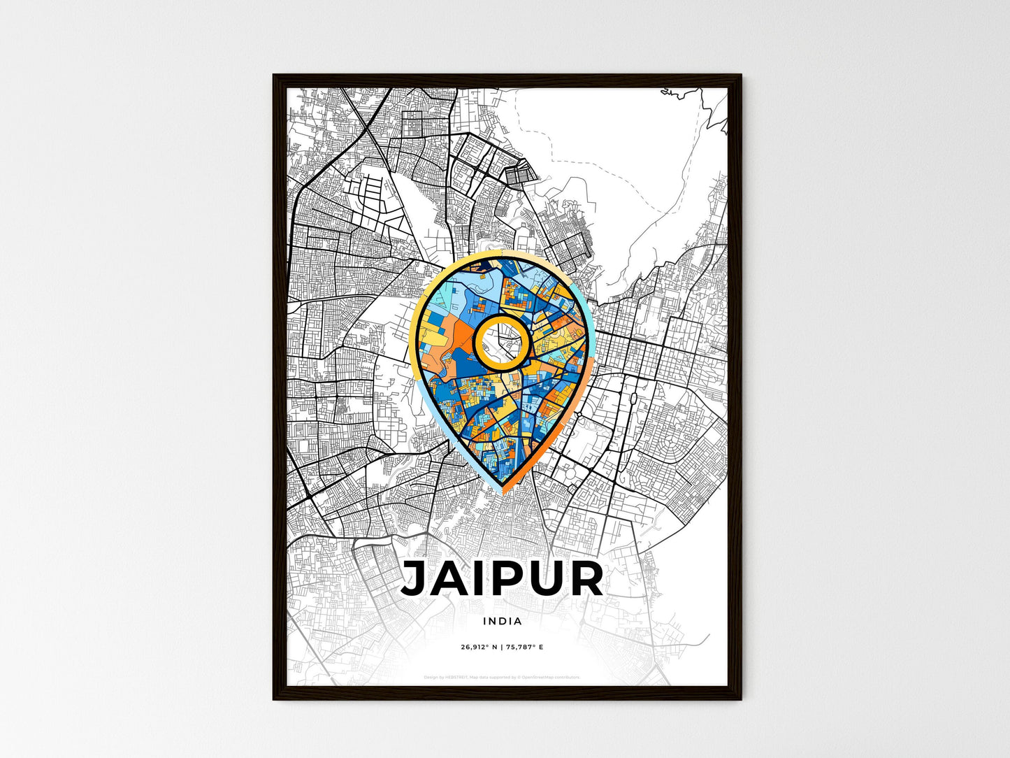 Jaipur India wedding art map with pointer icon