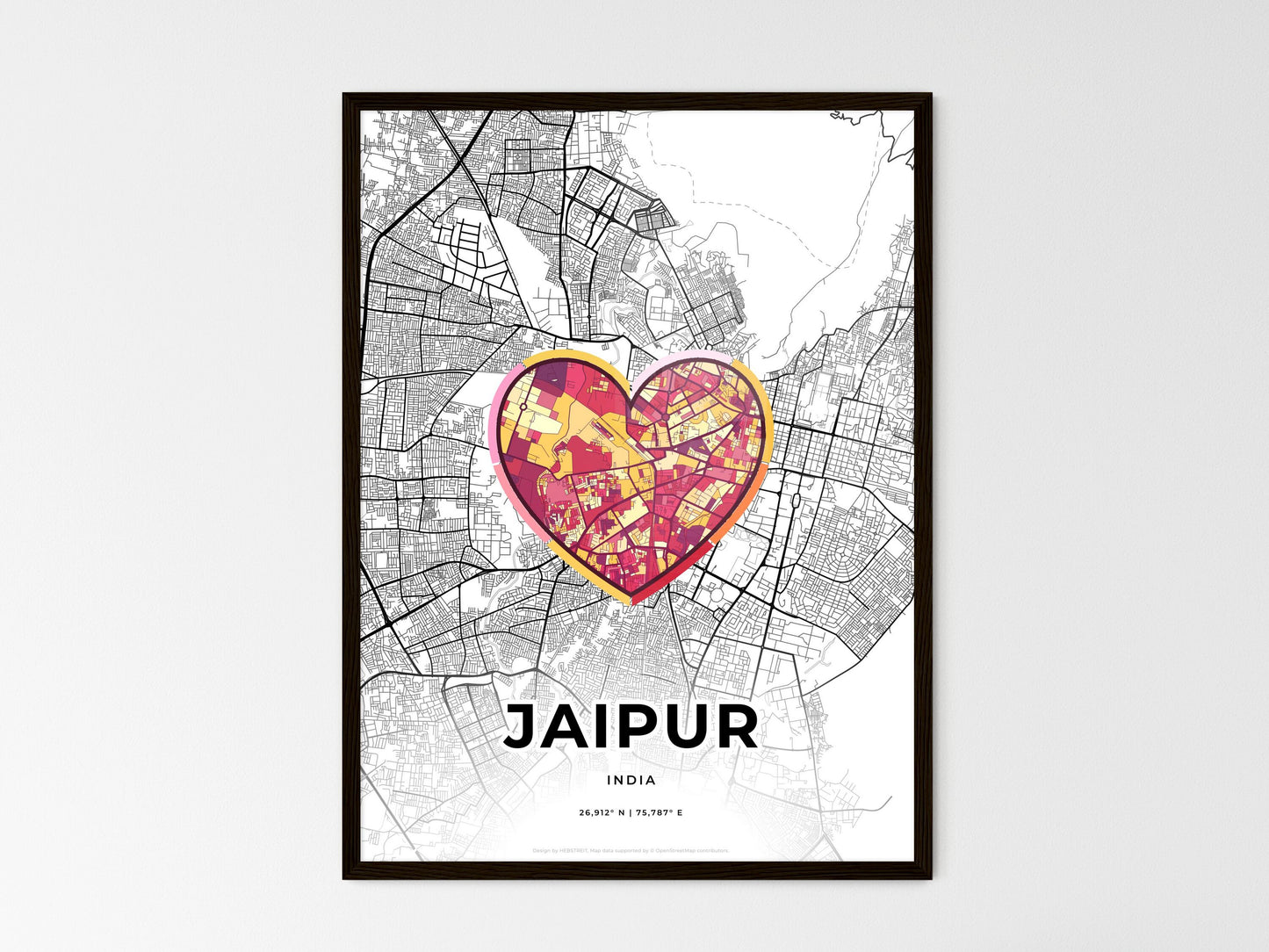 Jaipur India wedding art map with heart icon